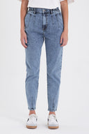 Kadın Norah Med Blue Yıpratma Detaylı Beli Lastikli Jean Pantolon - Med Blue