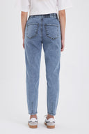 Kadın Norah Med Blue Yıpratma Detaylı Beli Lastikli Jean Pantolon - Med Blue