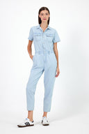 Kadın Norah Sky Blue Kısa Kollu Jean Tulum %100 Pamuk - Sky Blue