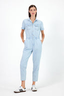 Kadın Norah Sky Blue Kısa Kollu Jean Tulum %100 Pamuk - Sky Blue