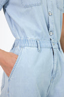 Kadın Norah Sky Blue Kısa Kollu Jean Tulum %100 Pamuk - Sky Blue
