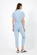 Kadın Norah Sky Blue Kısa Kollu Jean Tulum %100 Pamuk - Sky Blue
