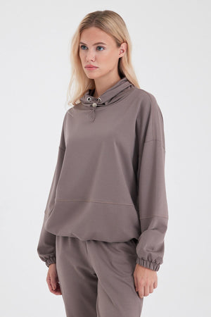Kadın Norah Yakası Detaylı Regular Fit Sweatshirt - Vizon