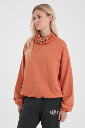 Kadın Norah Yakası Detaylı Regular Fit Sweatshirt - Karamel