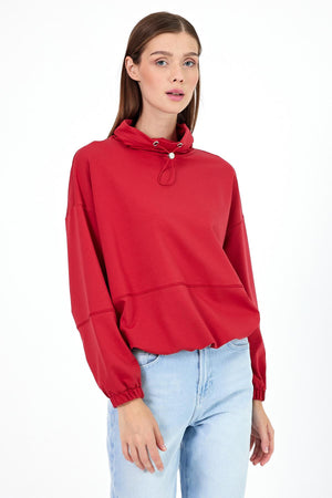 Kadın Norah Yakası Detaylı Regular Fit Sweatshirt - Vişne