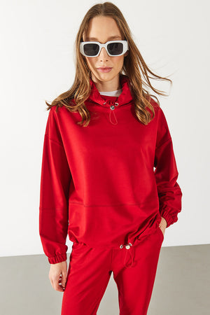 Kadın Norah Yakası Detaylı Regular Fit Sweatshirt - Kırmızı