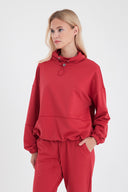 Kadın Norah Yakası Detaylı Regular Fit Sweatshirt - Vişne