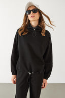 Kadın Norah Yakası Detaylı Regular Fit Sweatshirt - Siyah