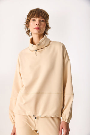 Kadın Norah Yakası Detaylı Regular Fit Sweatshirt - Taş