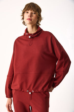 Kadın Norah Yakası Detaylı Regular Fit Sweatshirt - Vişne