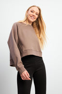 Kadın Önü Kısa Arkası Uzun Balon Kollu Sweatshirt - Vizon