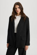 Kadın Oversize Çizgili Blazer Ceket - Siyah Çizgili