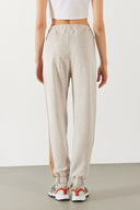 Kadın Paçası Lastikli Kontrast Ara Parçalı Jogging Pantolon - Ekru Melanj