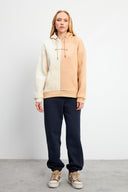 Kadın Parçalı Oversize Sweatshirt - Kemik - Bej