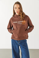 Kadın Pasific Baskılı Sweatshirt - Kahverengi