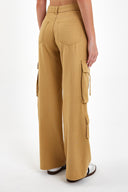 Kadın Paula Kargo Cepli Wide Leg Pantolon %100 Pamuk - Bal Köpüğü