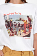 Kadın Pool Party Baskılı Bisiklet Yaka Tişört %100 Pamuk - Beyaz
