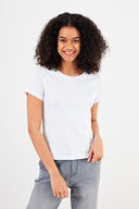 Kadın Rachel Bisiklet Yaka Slim Fit Basic Tişört - Beyaz