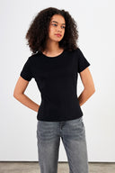 Kadın Rachel Bisiklet Yaka Slim Fit Basic Tişört - Siyah