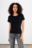 Kadın Rachel Bisiklet Yaka Slim Fit Basic Tişört - Siyah