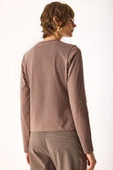 Kadın Rachel Bisiklet Yaka Slim Fit Basic Uzun Kollu Tişört - Vizon