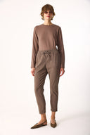 Kadın Rachel Bisiklet Yaka Slim Fit Basic Uzun Kollu Tişört - Vizon