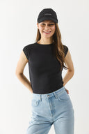 Kadın Reglan Kollu Slim Fit Tişört %100 Pamuk - Siyah