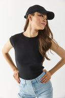 Kadın Reglan Kollu Slim Fit Tişört %100 Pamuk - Siyah