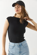 Kadın Reglan Kollu Slim Fit Tişört %100 Pamuk - Siyah