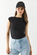 Kadın Reglan Kollu Slim Fit Tişört %100 Pamuk - Siyah