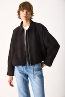 Kadın Regular Fit Crop Süet Ceket - Siyah