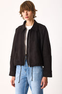 Kadın Regular Fit Crop Süet Ceket - Siyah