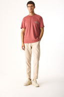 Erkek Relax Bisiklet Yaka Baskılı Regular Fit Tişört %100 Pamuk - Kiremit