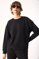 Kadın Rhona Bisiklet Yaka Regular Fit 3 İplik Sweatshirt %100 Pamuk - Siyah