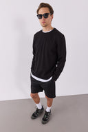 Erkek Rich Bisiklet Yaka Regular Fit Basic Sweatshirt - Siyah