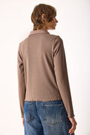 Kadın Riso Gömlek Yakalı Tişört - Vizon