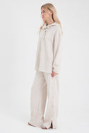 Kadın Ruby Geniş Paça Beli Lastikli Yanı Çıtçıtlı Jogging Pantolon (CUPRO) - Kemik
