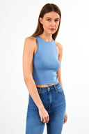Kadın Sandra Halter Top Crop Atlet - Mavi