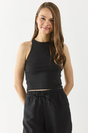 Kadın Sandra Halter Top Crop Atlet - Siyah