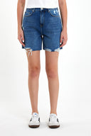 Kadın Sementa Bermuda Dark Blue Jean Şort %100 Pamuk - Dark Blue
