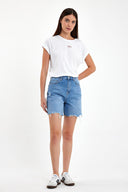Kadın Sementa Bermuda Sky Blue Jean Şort %100 Pamuk - Sky Blue