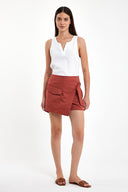 Kadın Sienna Slim Fit Gabardin Şort Etek - Terracotta