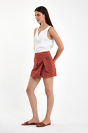 Kadın Sienna Slim Fit Gabardin Şort Etek - Terracotta