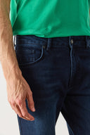 Erkek Smith Premium Blue Black Tapered Fit Jean Pantolon - Blue Black