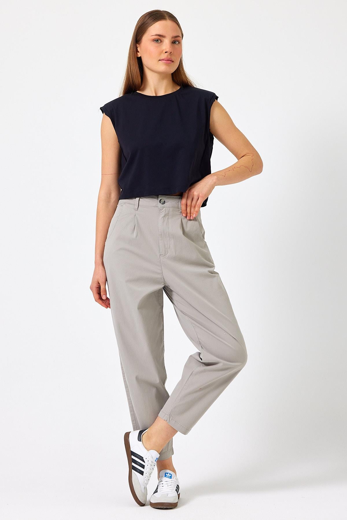 Kadın Stacy Slouchy Chino Pantolon Lyocell (Tencel™) - Buz Gri – Vena