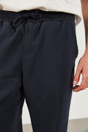 Erkek Steve Beli Lastikli Slouchy Düz Paça Smart Pantolon - Lacivert