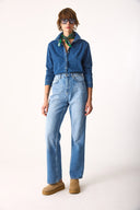 Kadın Sydney Dark Blue Slim Fit Jean Gömlek %100 Pamuk - Dark Blue