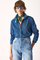 Kadın Sydney Dark Blue Slim Fit Jean Gömlek %100 Pamuk - Dark Blue