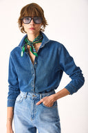 Kadın Sydney Dark Blue Slim Fit Jean Gömlek %100 Pamuk - Dark Blue