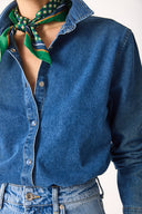 Kadın Sydney Dark Blue Slim Fit Jean Gömlek %100 Pamuk - Dark Blue